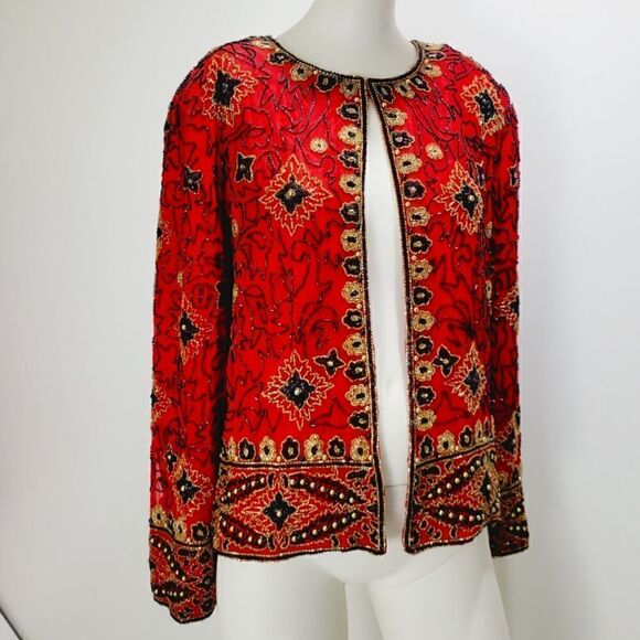 Handsewn Vintage Silk Glass Beaded / Sequin Jacket - Picture 1 of 13